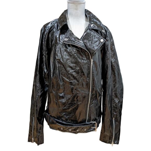 Forever 21 Plus Patent Leather Belted Motorcycle Jacket Size 3X NWT - Picture 1 of 11